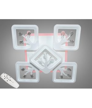 Високоефективна стельова LED люстра з пультом, підсвіткою, 90Вт, S8157/4+1WH LED 3color dimmer