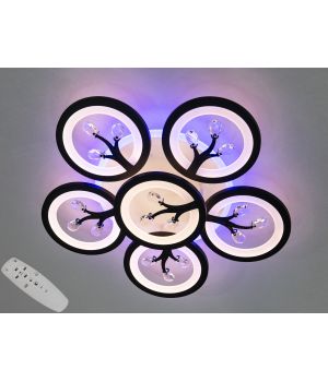 Чорна світлодіодна люстра з пультом, диммером, підсвіткою, 90W 8135/5+1BK LED 3color dimmer