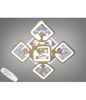 Лед люстра з пультом, диммером і LED підсвічуванням, колір золото, 90W S8157/4+1G LED 3color dimmer