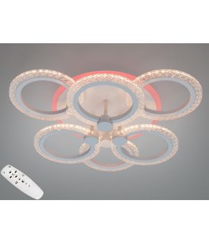 Люстра стельова LED  біла 6 кілець 74W A8180/3+3WH LED 3color dimmer
