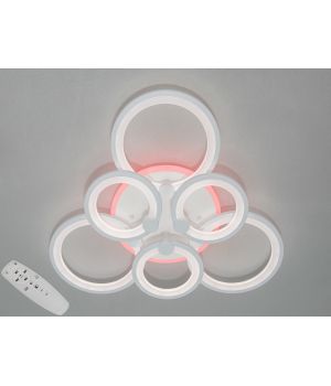 Люстра стельова   біла 6 кілець 82W D8022/3+3WH LED 3color dimmer