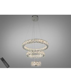 LED люстра каскад хром 70Вт пульт 3 кільця 7896/600+400+200CH