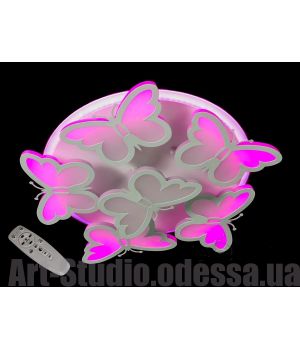 Стельова LED люстра метелики з пультом, 105W, біла люстра 8067/5+1WH LED 3color dimmer