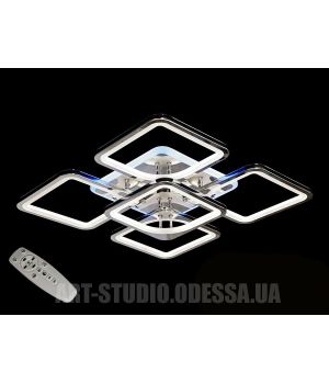 Срібна діодна люстра в зал з діммером і підсвіткою, 150W 8060/4+1HR LED 3color dimmer